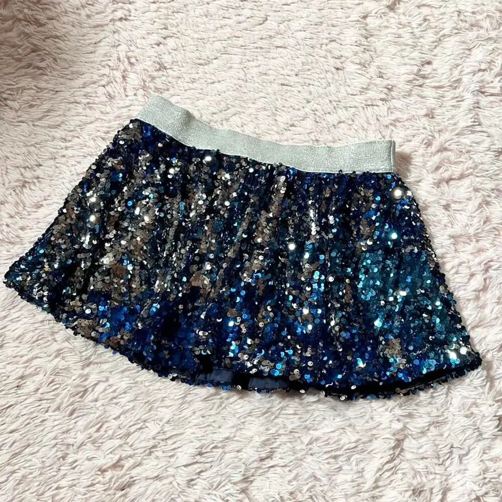 Girl Sequin Sparkle Glam Royal Blue Statement Dopamine School Girl Justice Skort